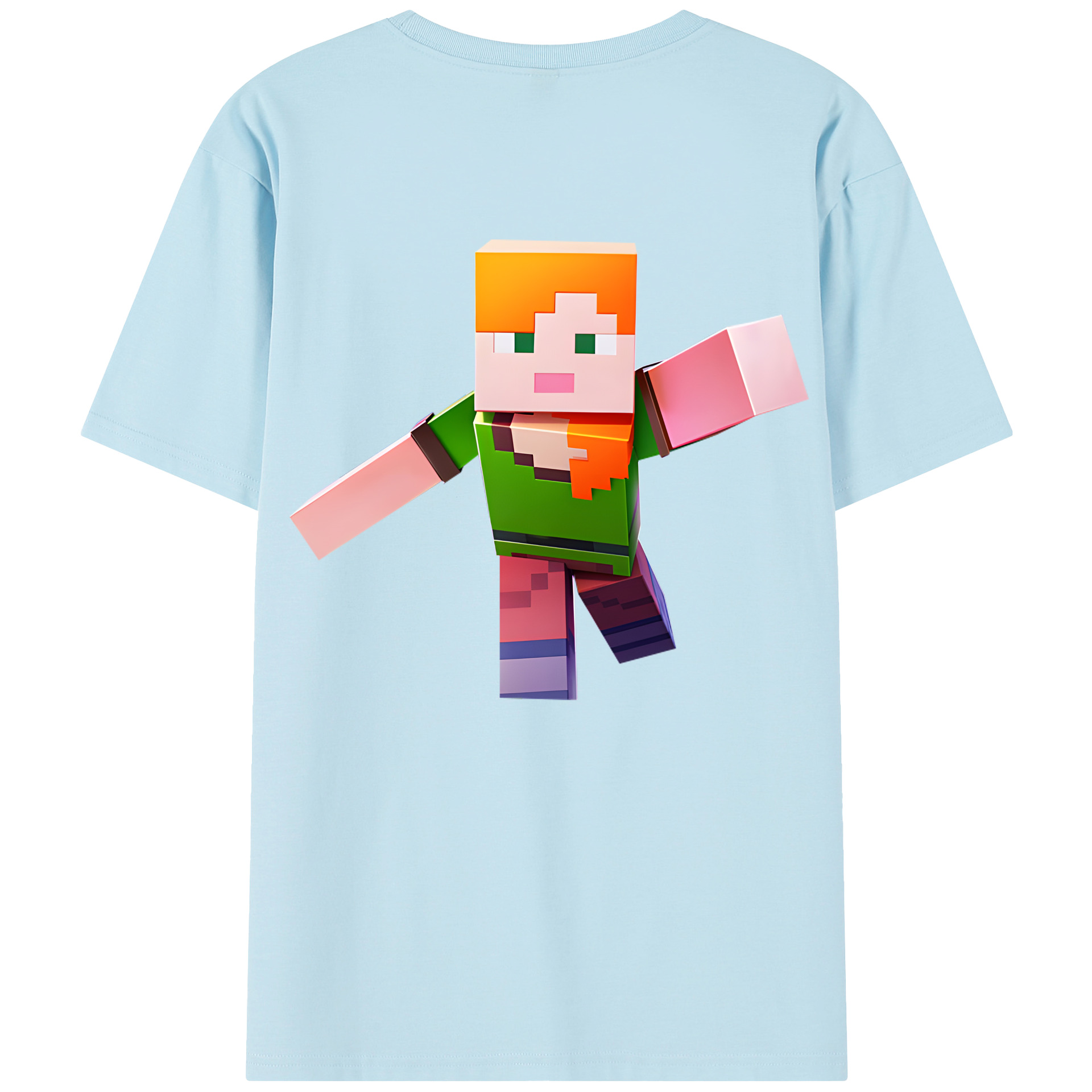 （画像用） マインクラフト ブロックの世界 Minecraft MC Block world 綿100％半袖Tシャツ（背面プリント）